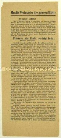 Aufruf der KPD zu einer Demonstration am 7. November 1919 zum Jahrestag der Oktoberrevolution