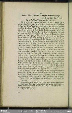 Johann Georg Zimmer an August Wilhelm von Schlegel, Heidelberg, 22.08.1810
