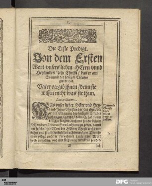 Die Erste Predigt/ von dem Ersten Wort Christi am Creutz.