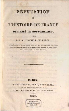 Refutation de l'histoire de France de l'abbé de Montgaillard