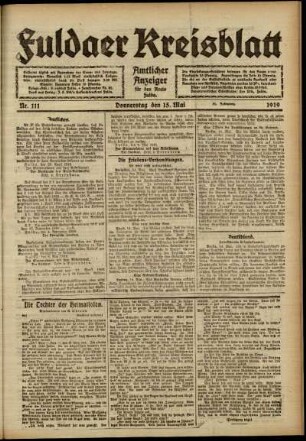 Ausgabe vom Donnerstag, den 15. Mai 1919.