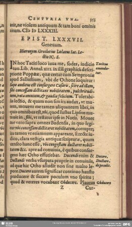 Epist. LXXXVII. Genevam. Hieronym. Groslotius Lislaeus Jac. Lectio IC. S. : [scripsi propere Lutetiae Parisiorum A.D. XIV. Kal. Ian. M.D.LXXXXIV.]