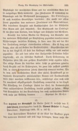 335-336 [Rezension] Frantz, Josef, Das Lehrbuch der Metaphysik für Kaiser Josef II.