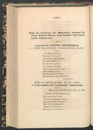 Exmo. Sr. Restaurador de las Leyes, y Gobernador del Continente Americano.