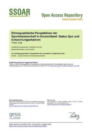 Ethnographische Perspektiven der Sportwissenschaft in Deutschland: Status Quo und Entwicklungschancen
