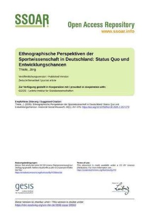 Ethnographische Perspektiven der Sportwissenschaft in Deutschland: Status Quo und Entwicklungschancen