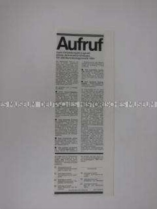Sonderdruck mit einem Aufruf zur Gründung eines Aktionsbündnisses für die Bundestagswahl 1969 mit rückseitiger Liste der bisherigen Unterzeichner