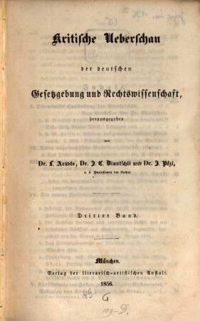 Kritische Überschau der deutschen Gesetzgebung und Rechtswissenschaft. 3. 1856