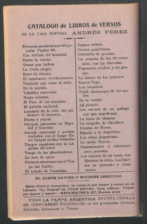 Catálogo de libros de versos de la casa editora Andrés Pérez