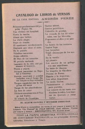 Catálogo de libros de versos de la casa editora Andrés Pérez