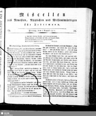 Miscellen des Neuesten, Nützlichen und Wissenswürdigen für Jedermann