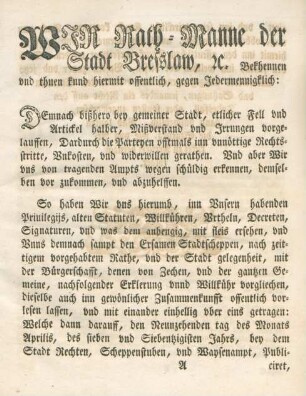 Der Stadt Breßlaw Statuta und Ordnungen, auffs New umbgefertiget, vormehret und gebessert.