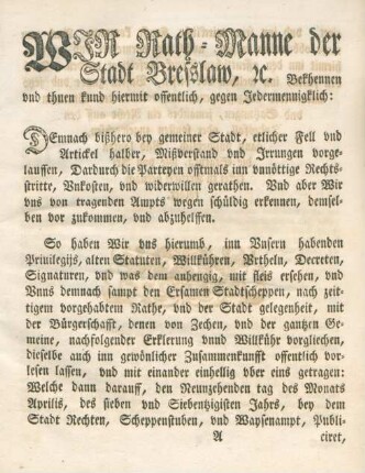 Der Stadt Breßlaw Statuta und Ordnungen, auffs New umbgefertiget, vormehret und gebessert.