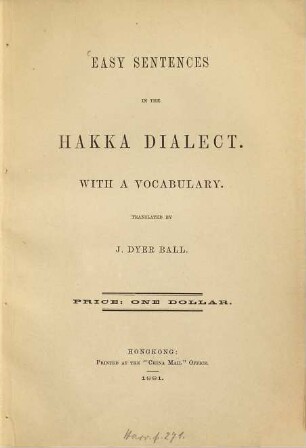 Easy sentences in the Hakka dialect : with a vocabulary