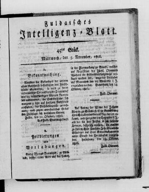 45tes Stück, Ausgabe vom 5. November 1806