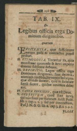 Tab. IX. De Legibus officia erga Dominum dirigentibus.