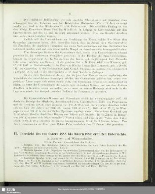 II. Übersicht des von Ostern 1888 bis Ostern 1889 erteilten Unterrichts