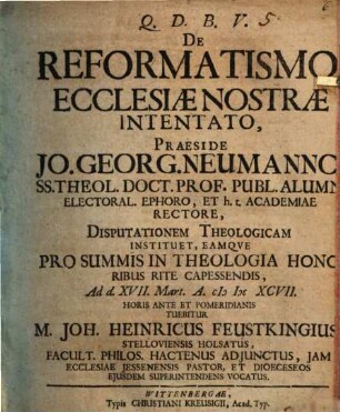 De Reformatismo, Ecclesiae Nostrae Intentato