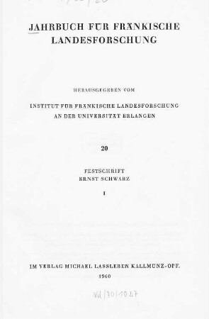 Jahrbuch für fränkische Landesforschung. 20. 1960