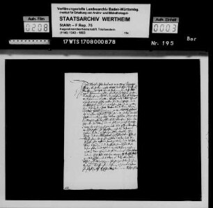 Schuldbriefe von Einwohnern der Orte Rettersheim und Wiebelbach für das Stift Triefenstein