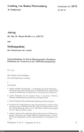 Antrag der Grünen: Sofortmaßnahmen gegen Dioxin-Belastung