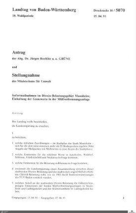 Antrag der Grünen: Sofortmaßnahmen gegen Dioxin-Belastung