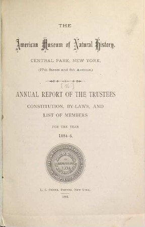 Annual report : for the year .... [16.] 1884/85