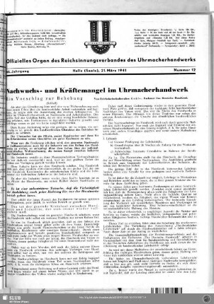 Nachwuchs- und Kräftemangel im Uhrmacherhandwerk (Schluß)