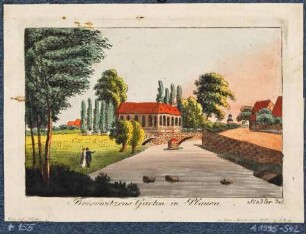 Ansicht des Reisewitzschen Gartens mit dem Wasserschlösschen (Neidtschützschlösschen, Kielmannseggeschlösschen) in Plauen bei Dresden