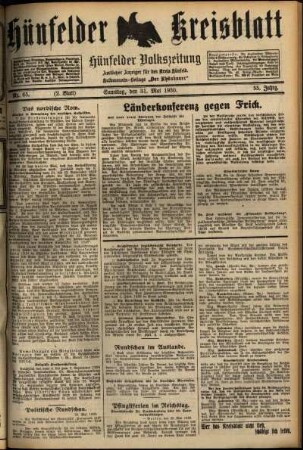 Zweite Ausgabe vom Samstag, den 31. Mai 1930.