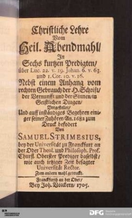Christliche Lehre vom heiligen Abendmahl [...].