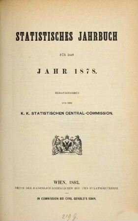Statistisches Jahrbuch : für das Jahr .... 1878, 1878 (1882)