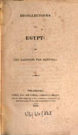 Recollections of Egypt : With a portrait of Mahomet Ali Pacha