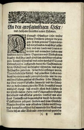 An den großgünstigen Leser, und Liebhaber frembder newer Historien
