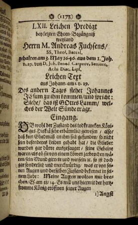 LXII. Herrn M. Andreas Fuchsens/ SS. Theol. Baccal.