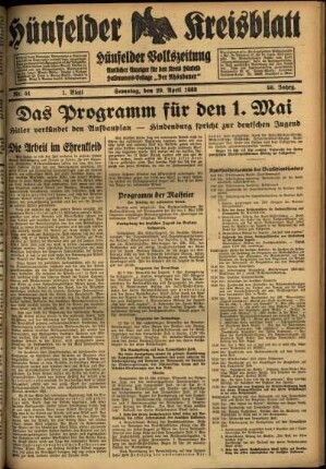 Erste Ausgabe vom Samstag, den 29. April 1933.