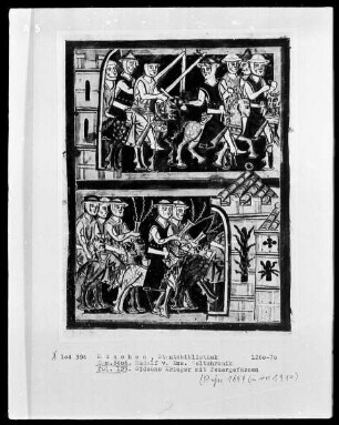 Rudolf von Ems, Weltchronik — Gideons Krieger mit Feuergefäßen, Folio 123recto