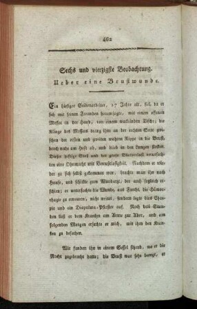 Sechs und vierzigste Beobachtung. Ueber eine Brustwunde.