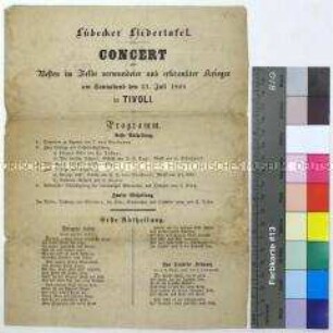 Programm eines Konzerts der Lübecker Liedertafel für Kriegsversehrte des Deutschen Krieges