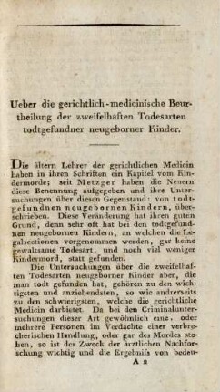 Ueber die gerichtlich-medicinische Beurtheilung der zweifelhaften Todesarten todtgefundner neugeborner Kinder