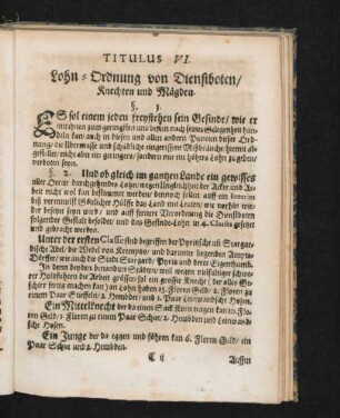 Titulus VI. Lohn-Ordnung von Dienstboten/ Knechten und Mägden. § 1.- 11.