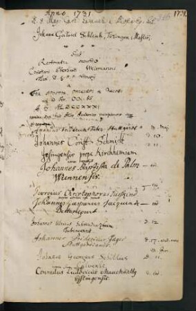 Sommerhalbjahr 1731. Rektorat Christian Eberhard Weißmann
