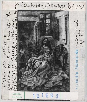 Meister von Flémalle: Madonna am Kamin, Diptychonflügel.Leningrad (Petersburg), Eremitage
