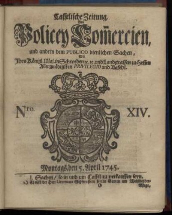 Nro. XIV, Montags, den 5. April 1745