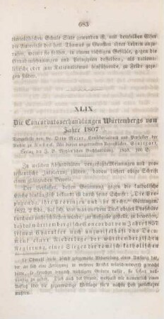 683-718 Die Concordatsverhandlungen Württembergs vom Jahre 1807