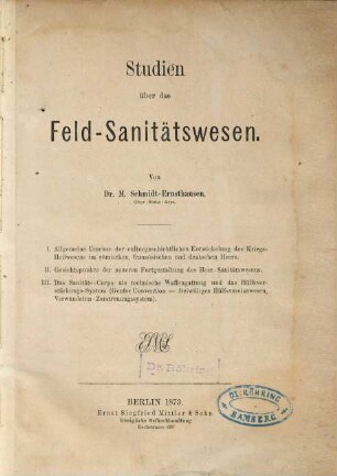 Studien über das Feld-Sanitaetswesen