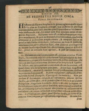 Sectio III. De Prophetiis Novis Circa Fidei Articulos.