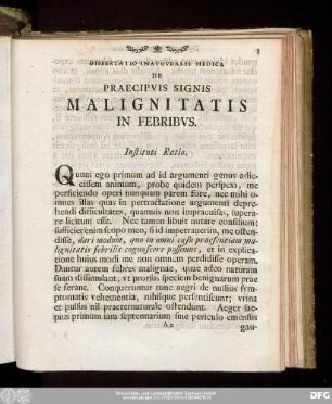 Dissertatio Inauguralis Medica De Praecipuis Signis Malignitatis In Febribus.