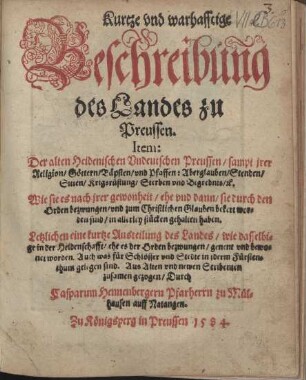 Kurtze und warhafftige Beschreibung des Landes zu Preussen