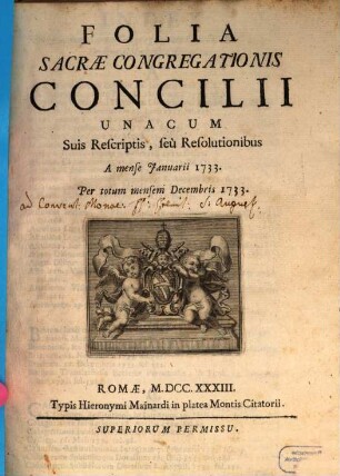 Folia Sacrae Congregationis Concilii, 1733